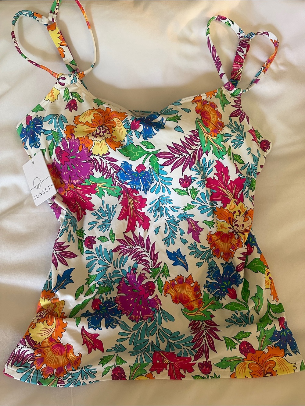 ORG $98 Sunsets Camilla Multicolor Floral Tankini Top - White Base